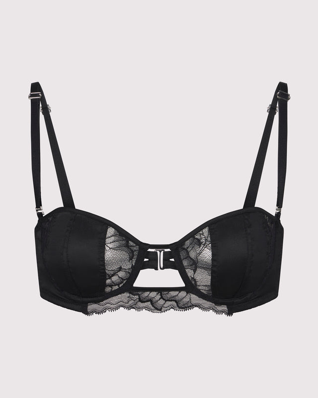 silk and lace balconette bra  with convertible silk-covered straps let you wear multiple ways including attached to the butterfly choker