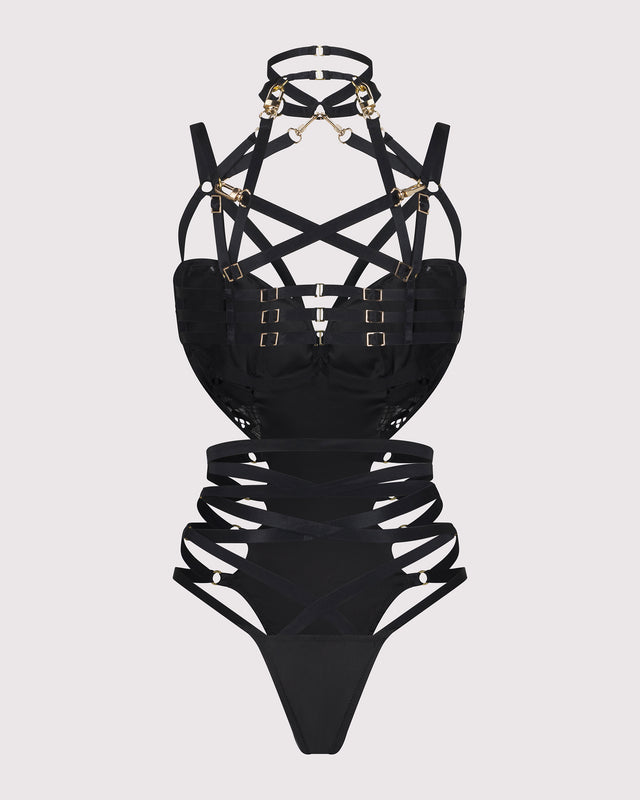 Déjà vu 11 cupped bodysuit with detachable harness back view