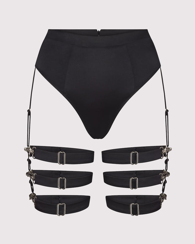 supper club high-waisted thong harness w/ detachable garters