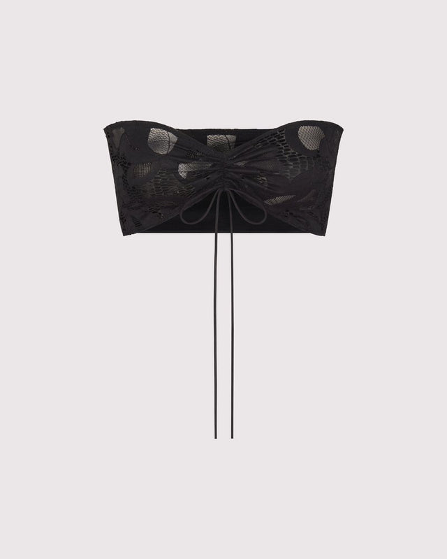 Ghost image of Muse Bandeau Body Band cinched to show versatile styling options. The perfect play piece in bedroom or out on the town, made in NYC.
