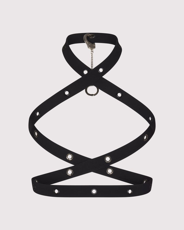 SNKX Strap styled as a neck-to-back harness + ouvert bra on ghost mannequin, showing versatile design and luxe Italian jersey from Lunatic Femme.