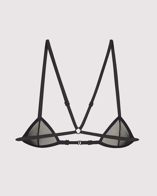 Back view of Veil Micro Bra showing minimalist strappy design and barely there coverage, designer lingerie made in NYC