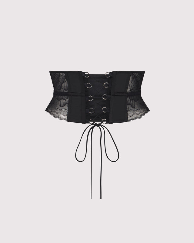 Black lace waist cincher and choker with adjustable ties
