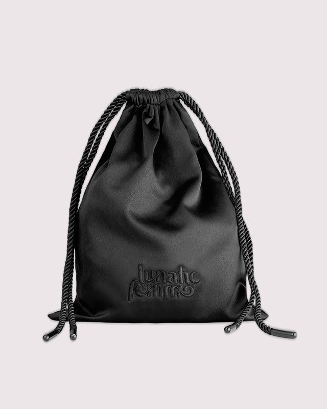 Black silk sack, backpack with removable straps for storing lingerie
