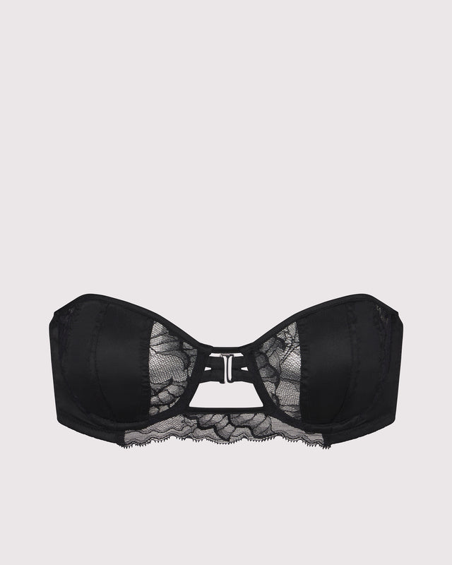 Strapless silk and lace balconette bra with convertible silk-covered straps you can wear multiple ways including attached to the butterfly choker
