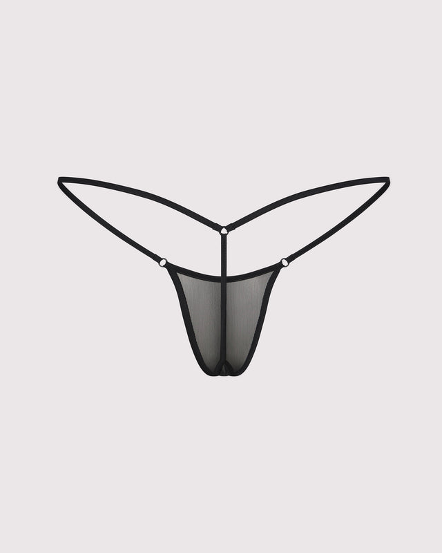 Black mesh micro g-string panty back view, luxury lingerie