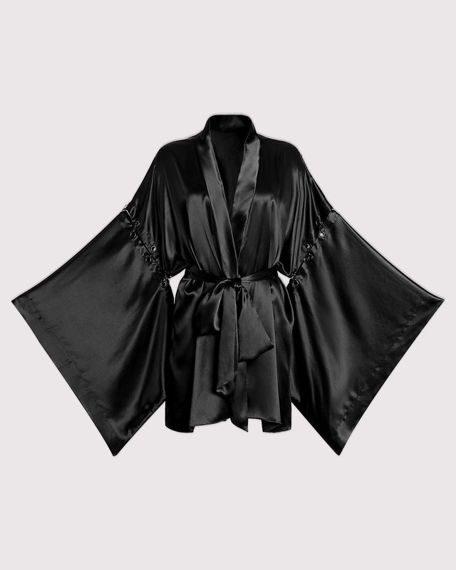 Black silk kimono robe, with detachable sleeves