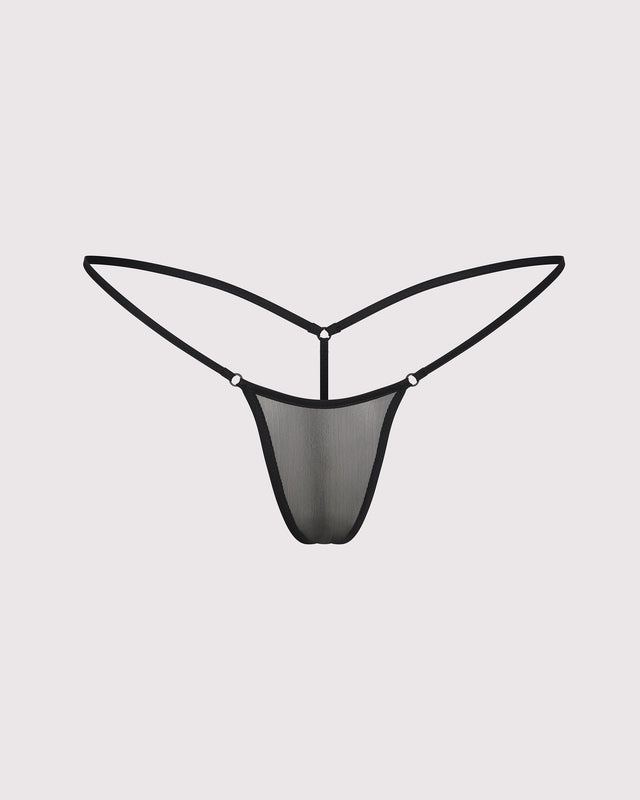 Ultra-soft Lunatic Femme Veil Micro G-String in couture-grade, high-performance European tulle, shown on ghost mannequin. Made in NYC.